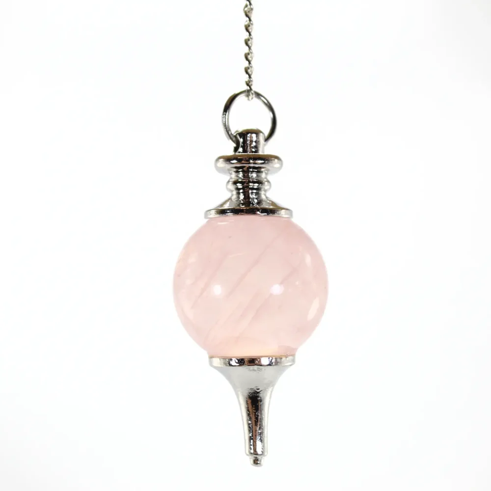 péndulo cuarzo rosa punta metal