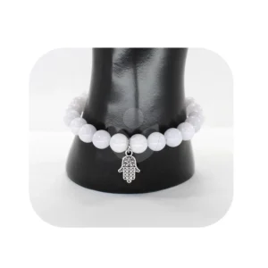 pulsera de aguamarina bola 8mm puesta