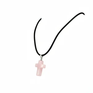colgante cruz cuarzo rosa