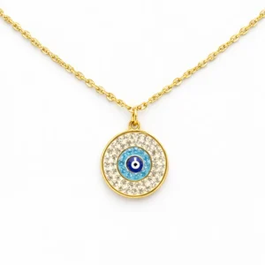 colgante de ojo turco y acero dorado