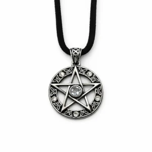 colgante de pentagrama de acero con punto blanco