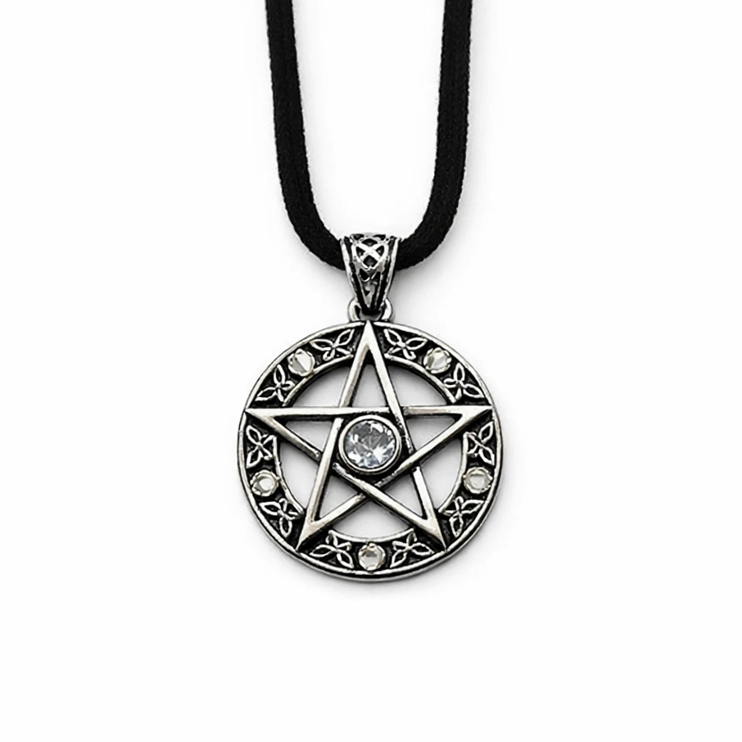 colgante de pentagrama de acero con punto blanco