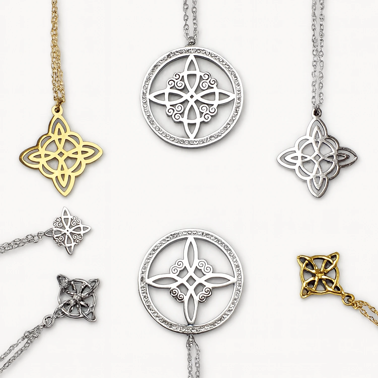 colgantes nudo de brujas de acero