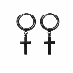pendientes de aro con cruz color grafito