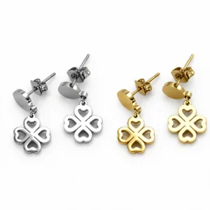 pendientes de trébol de acero