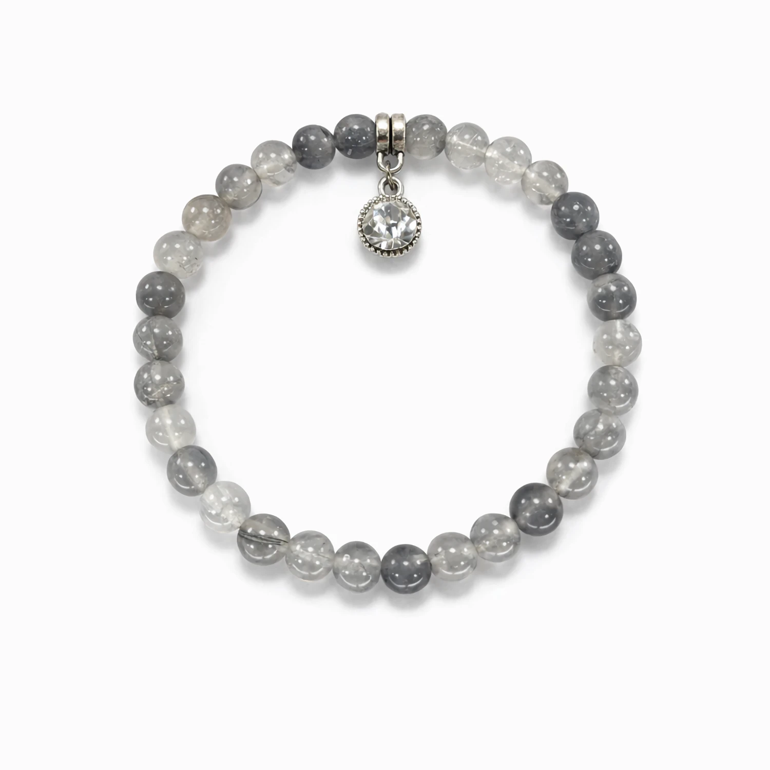 pulsera cuarzo gris charm brillante 6mm