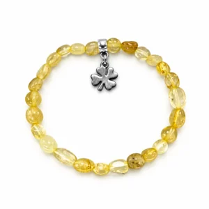pulsera de cuarzo citrino pepitas con trébol