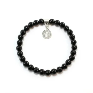 Pulsera elástica de ágata negra 6mm con charm