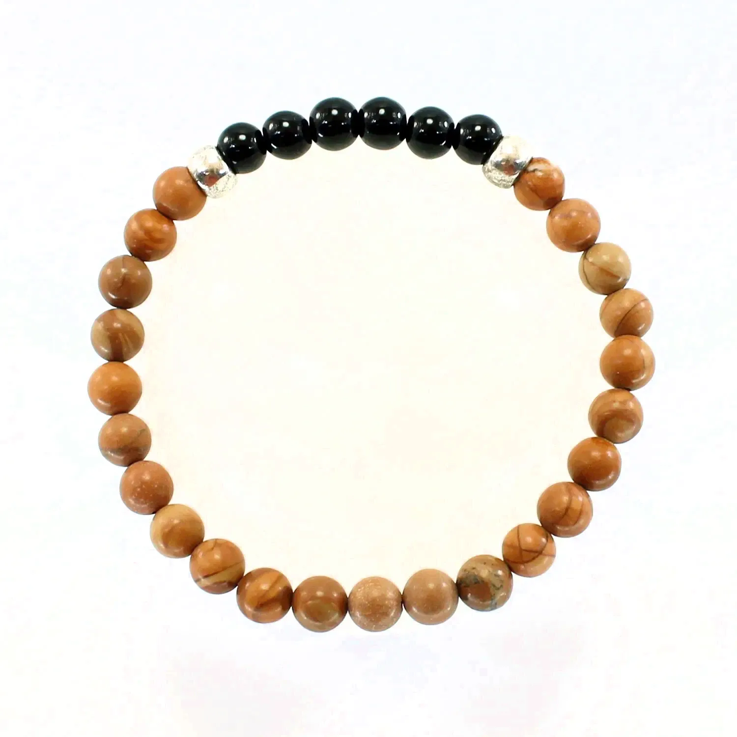 Pulsera elástica de jaspe madera y ónix 6mm