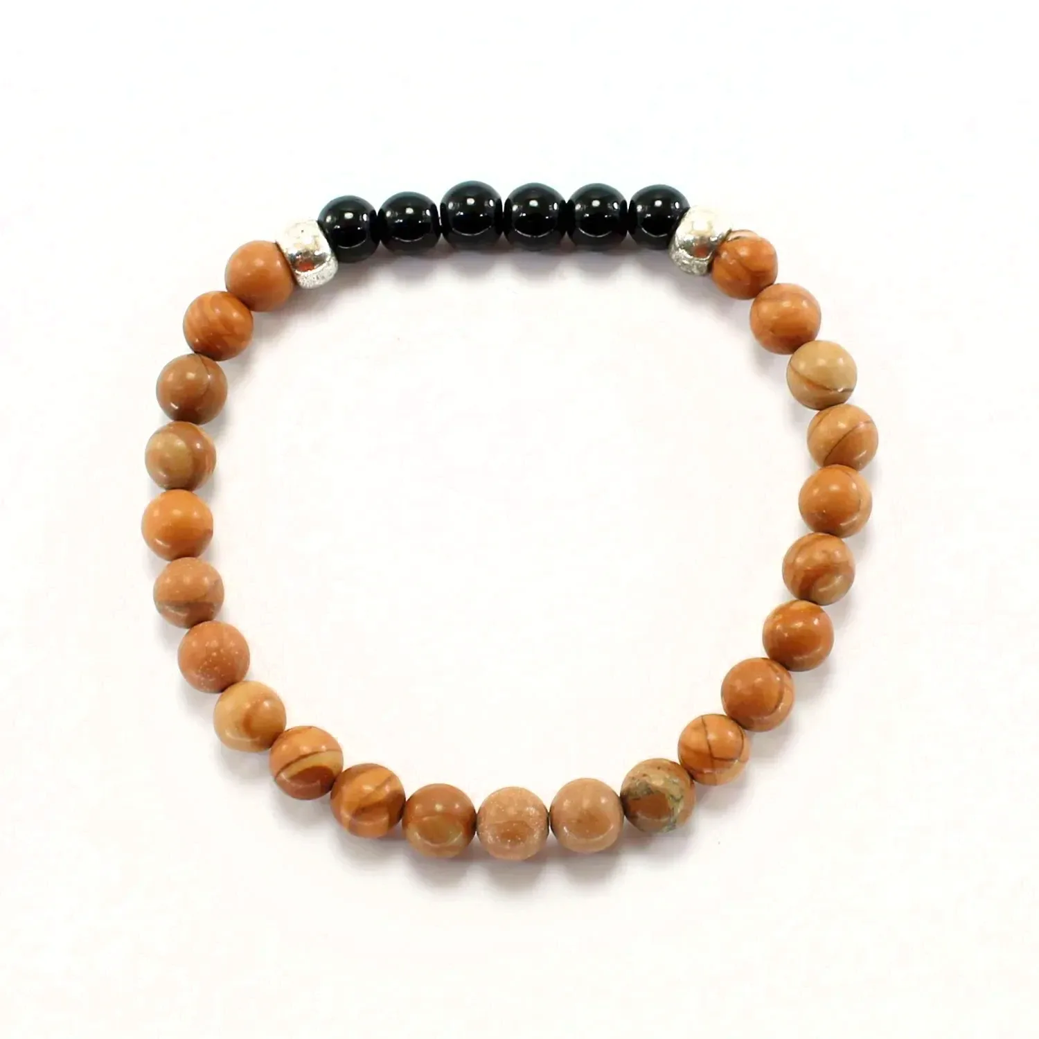 Pulsera elástica de jaspe madera y ónix 6mm